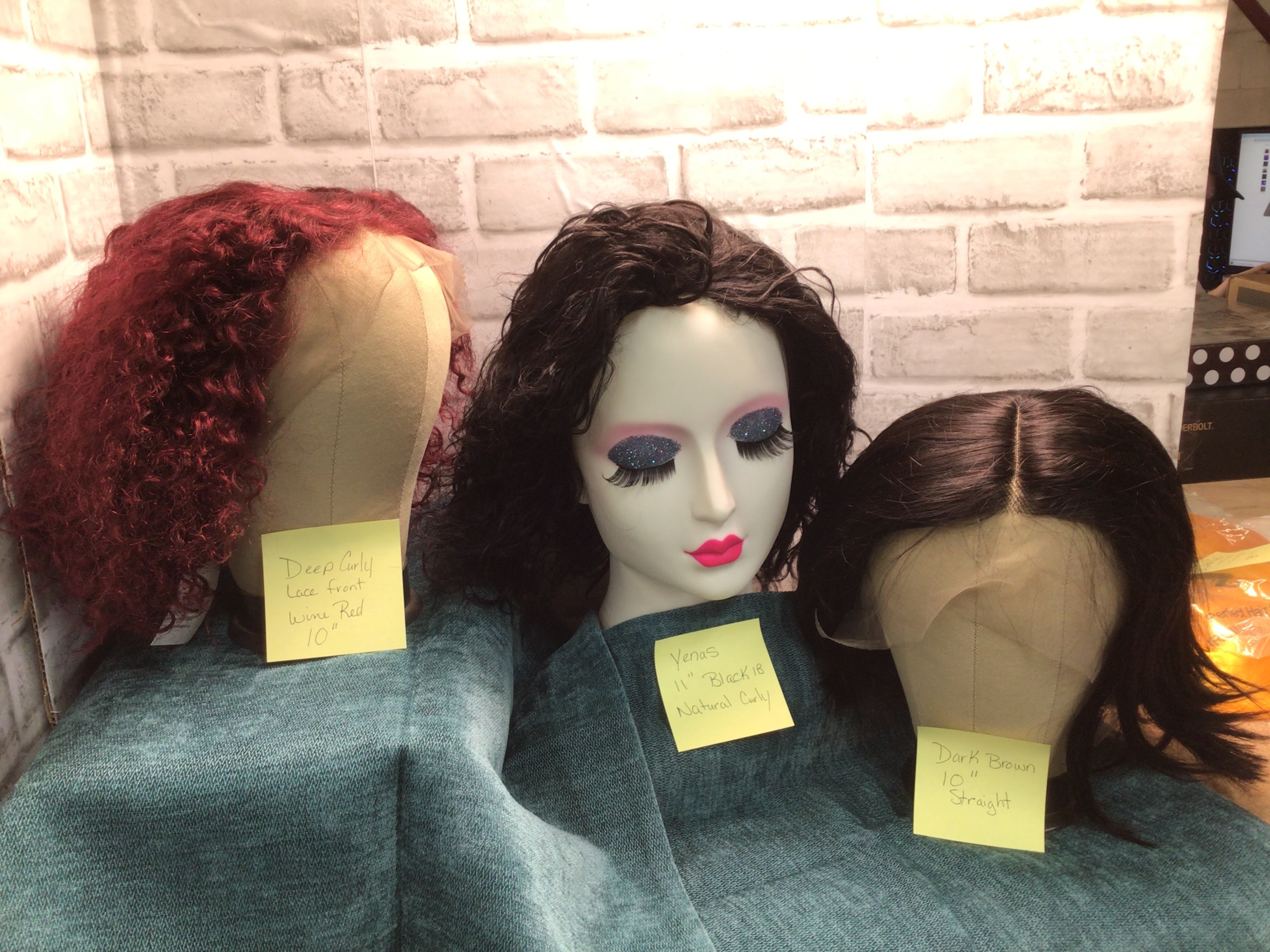 Yenas 100% Human Hair 11"Blk Curly, Two 10" Deep Curly Wine Red And Straight. (7896706875630)